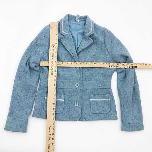 Old Navy Blazer Light Blue Tweed Dark Blue & Yellow Accents 3 Button Size Small - Picture 3 of 8